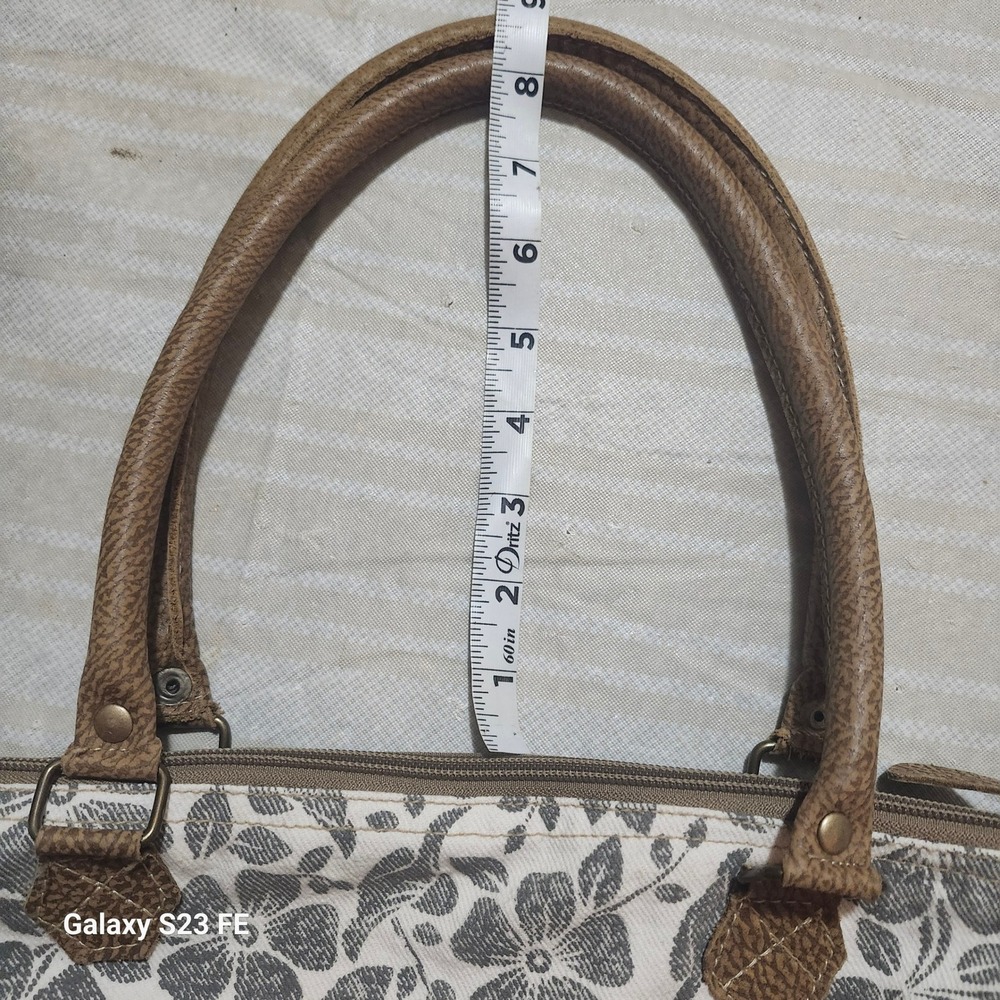 Myra Bag Amaryllis Upcycled Canvas & Cowhide Messenger Bag Rustic Western - Picture 11 of 13